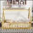Twin Tent-Shaped Floor Bed,Teepee Bed With Guardrails,Slats,Natural-335365455