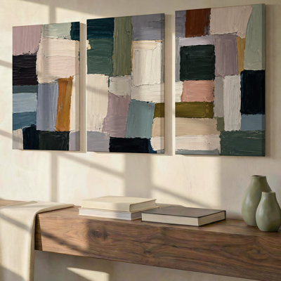 3 Pieces Exculisive Sage Mauve and Charcoal Color Block Abstract Wall, Modern Canvas Decor for Living Room, Bedroom, Office and Home, Ready to Hang