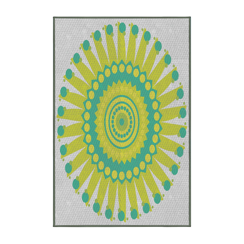 Laine tissée à la main et polyester gris/vert/jaune Tapis décoratif, Rectangle 5 pi x 7 pi