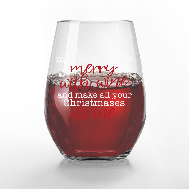 Merry with Wine Printed Stemless Wine Glass