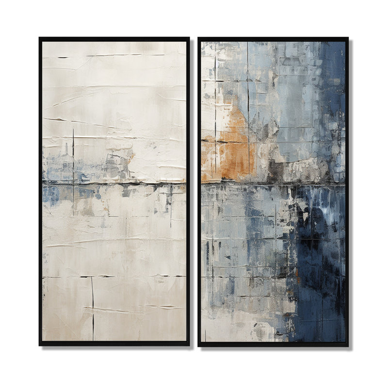 «Abstract Blue Beige Road Collage II», art mural moderne sur toile, 32" H x 32" W, Impression encadrée flottante, Black