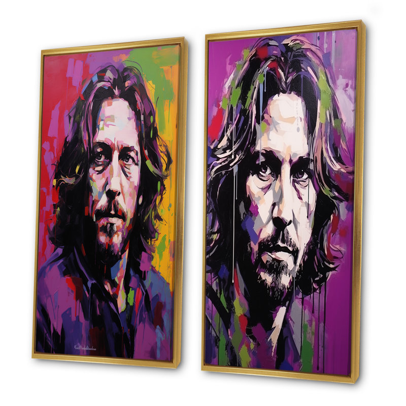 Violet Vedder Portrait - ensemble d'art abstrait sur toile Popart, Encadrement doré, H 28 po x l 25 po