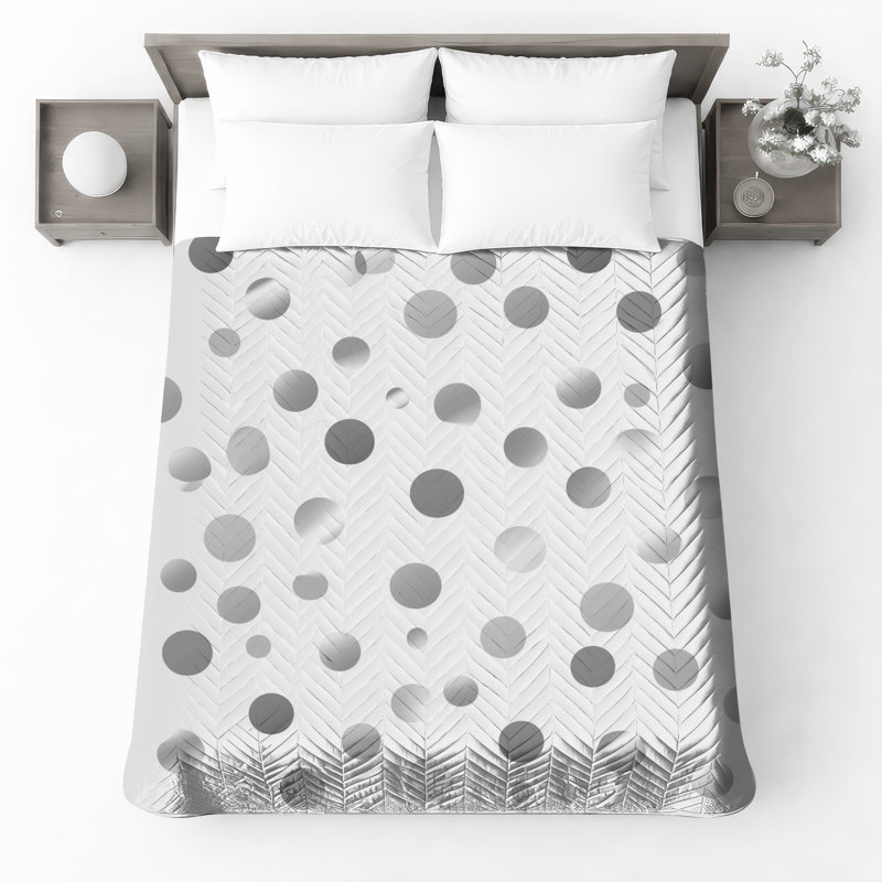 Couvre-lit matelassé gris à pois métalliques toutes tailles, Très grand lit