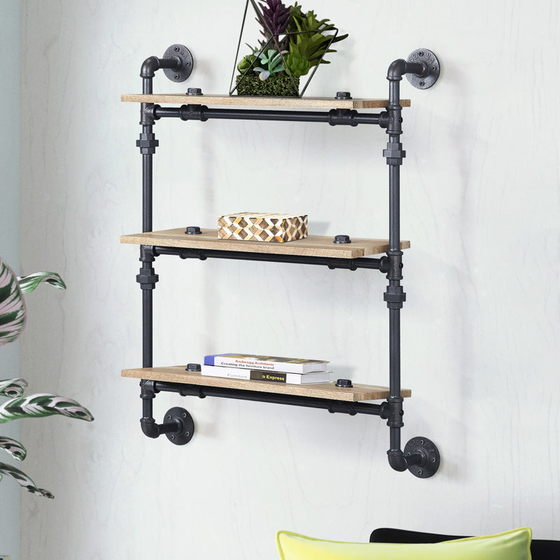 Étagère murale à 3 tablettes en chêne noir naturel Sandy fonctionnelle de style rustique