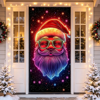 Décoration de Noël : Rideau de porte phosphorescent à motifs Père Noël et bonhomme de neige - Décoration festive à suspendre