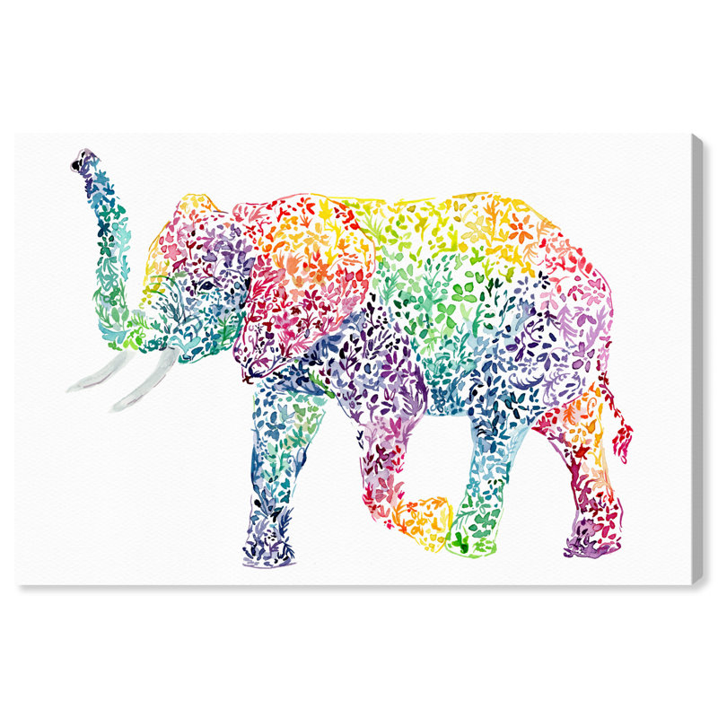 Éléphant floral - Impression sur toile, H 24 po x l 36 po x 1,5 po, Toile tendue