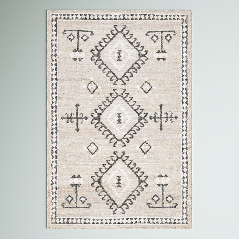 Mackay Southwestern Handmade Flatweave Jute Gray/Black Area Rug, Rectangle 6' x 9'