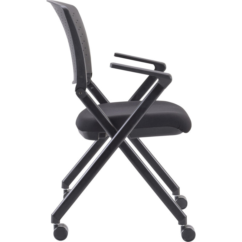Black Fabric and Metal Nesting Reception Chair with Arms