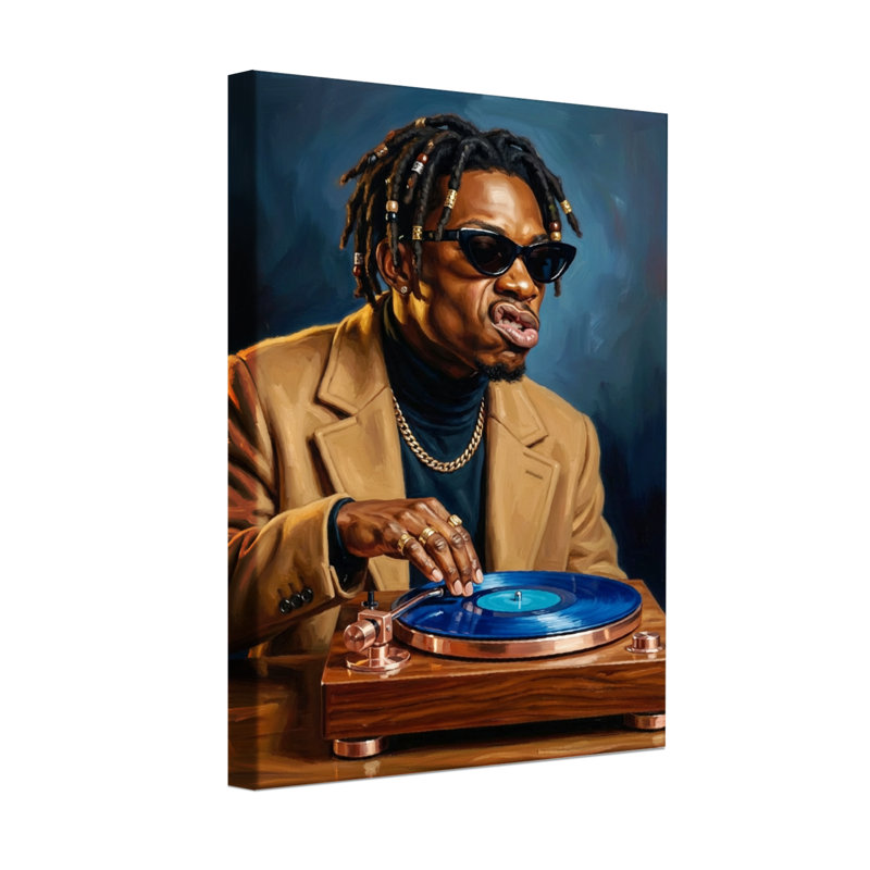 Abstrait avec tourne-disque vinyle bleu, H 18 po x l 12 po