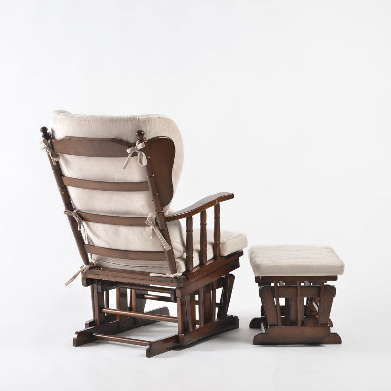 Chaise berçante et repose-pieds Azariyah Konfor, Crème, Walnut