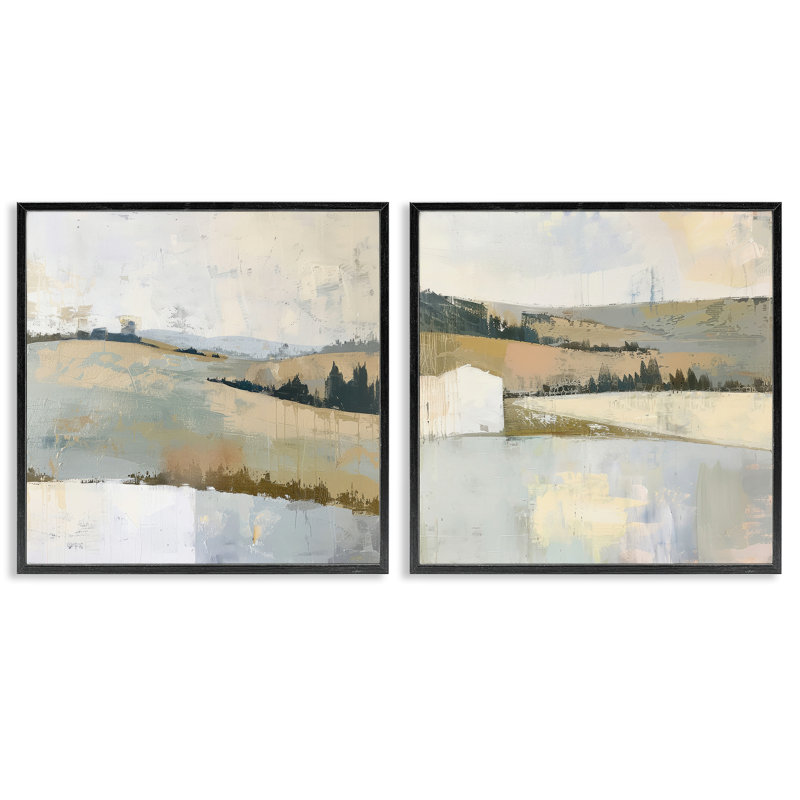 "Country Hills Abstraction", ensemble de 2 giclées encadrées par Elara Yasna, H 12 po x l 24 po, Giclée encadrée noir minuit