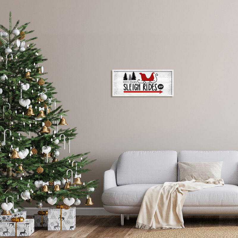 «Sleigh Rides» Rustic Grain, H 10 po x l 24 po x P 1,5 po, Cadre blanc