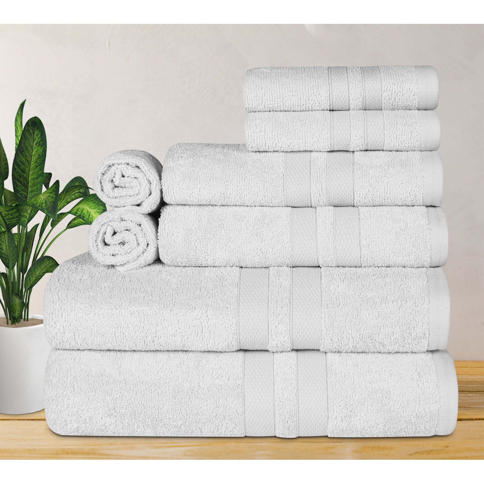 8-Piece Quick-Drying Cotton Towel Set, Silver