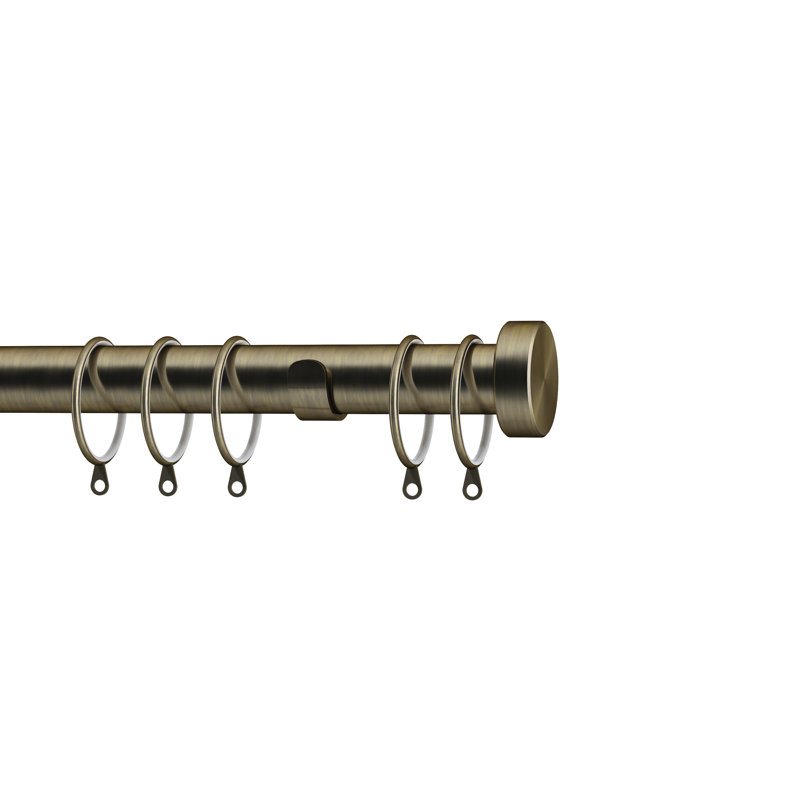 28mm Stud End Curtain Pole, 6cm H x 202cm W x 2.8cm D, Antique Brass