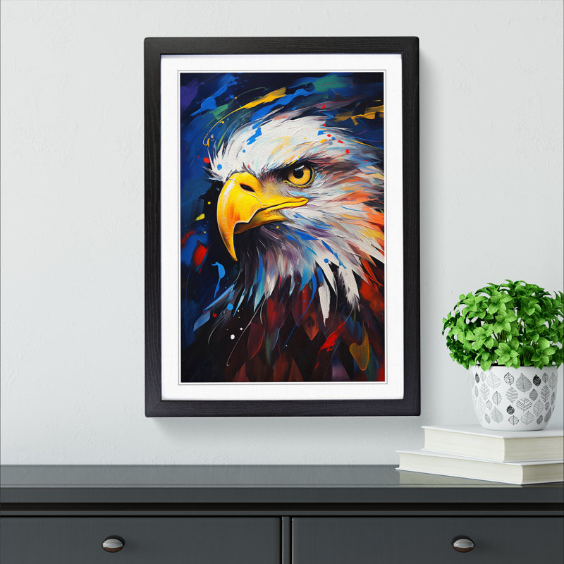 XYZ-FRM-V1223-581 Eagle Gestural 1 Piece Single Picture Frame Wall Art, 64cm H x 46cm W x 2cm D, Black