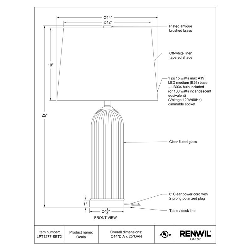 Ocala Standard Table Lamp Set by Renwil