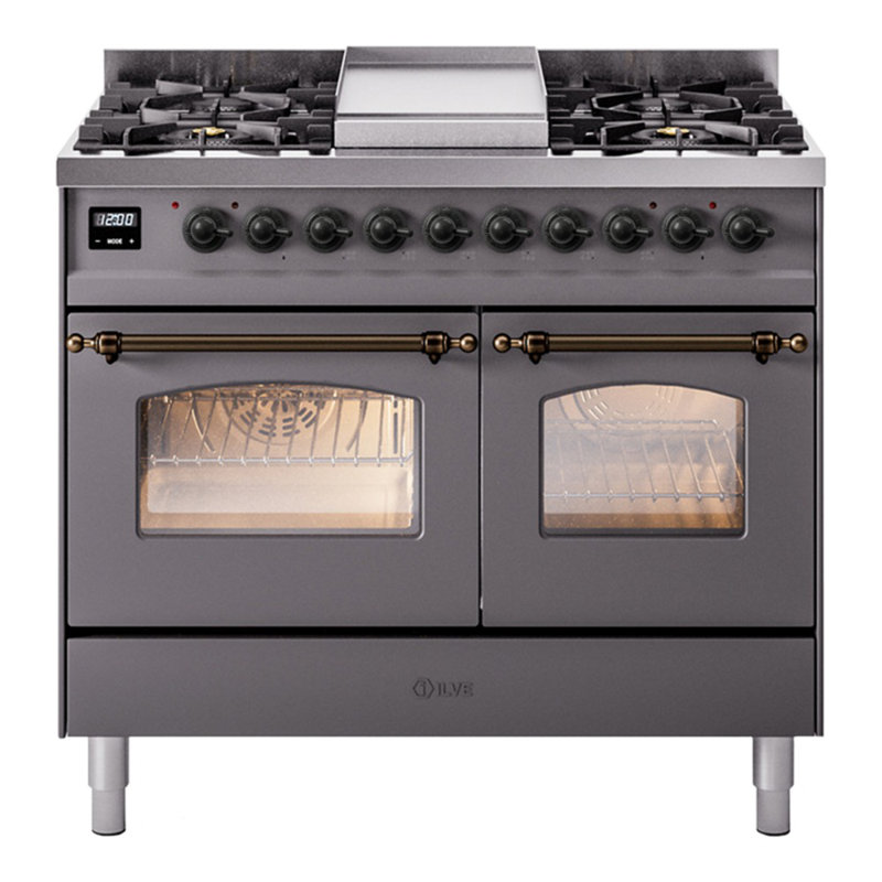 ILVE Nostalgie II Series 40 inch Dual Fuel Range with 6 Sealed Burners, Griddle (Glass Door), Liquid Propane