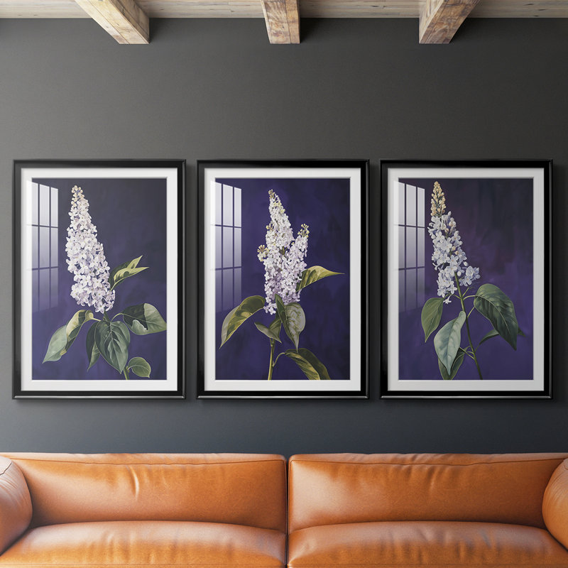 FLORAL Series CCXLI  -Custom Framed  Premium Print W Matt - 3 Pieces, Black, 21" H x 30" W