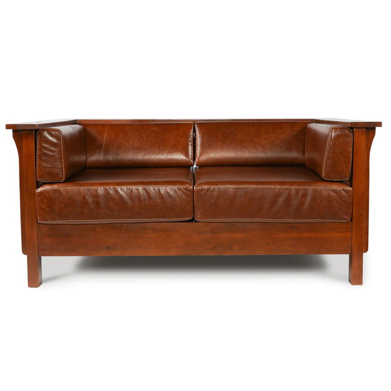 Causeuse Edehard, Cuir véritable brun foncé