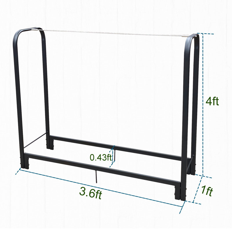 Support de rangement en bois de chauffage robuste en métal noir mat pour l'intérieur et l'extérieur