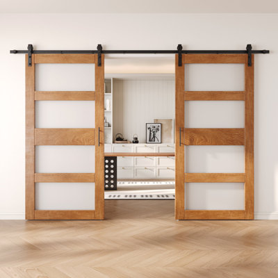 Portes de grange non assemblées et finies en verre à 4 pièces de 32 po x 84 po Homacer Early American