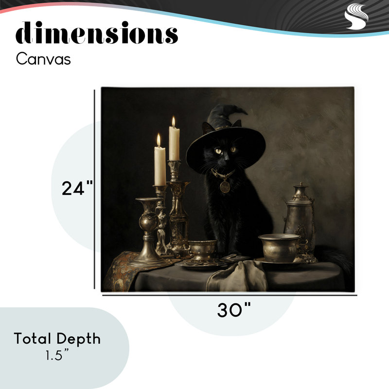 Toile de chat noir Witchy rétro, design par Arlington Prints, H 24 po x l 30 po