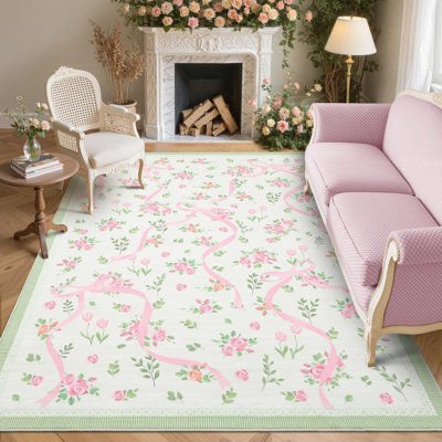 Washable Area Rug Bow Décor