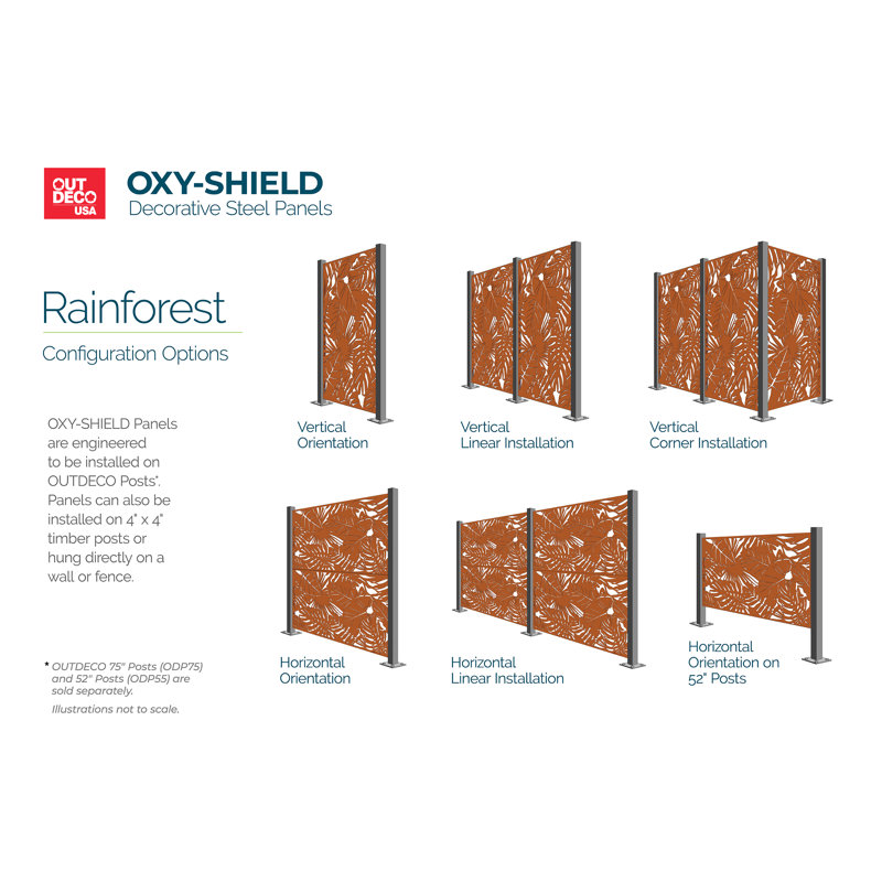 OUTDECO Spiral 3 ft. x 6 ft. Oxy-Shield Corten Steel Decorative Screen Panel in Rust with 6-Screws
