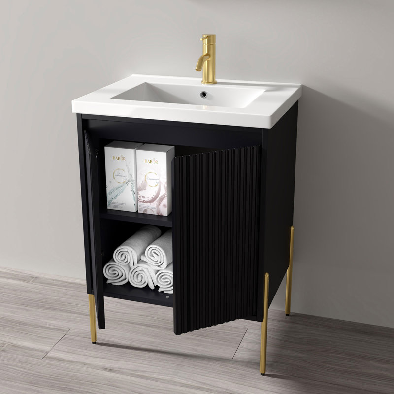 Ensemble de meuble-lavabo simple 24 po Lameika, Gris anthracite, Or