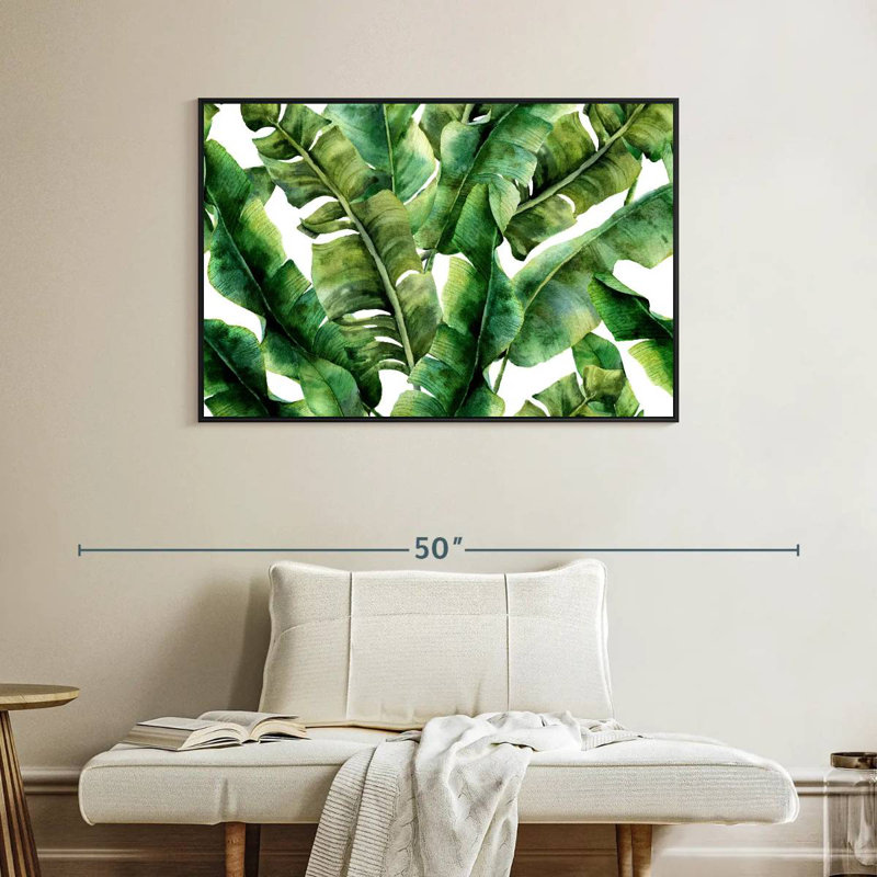 Feuilles de bananier abstraites, Cadre flottant noir, 40 po x 27 po