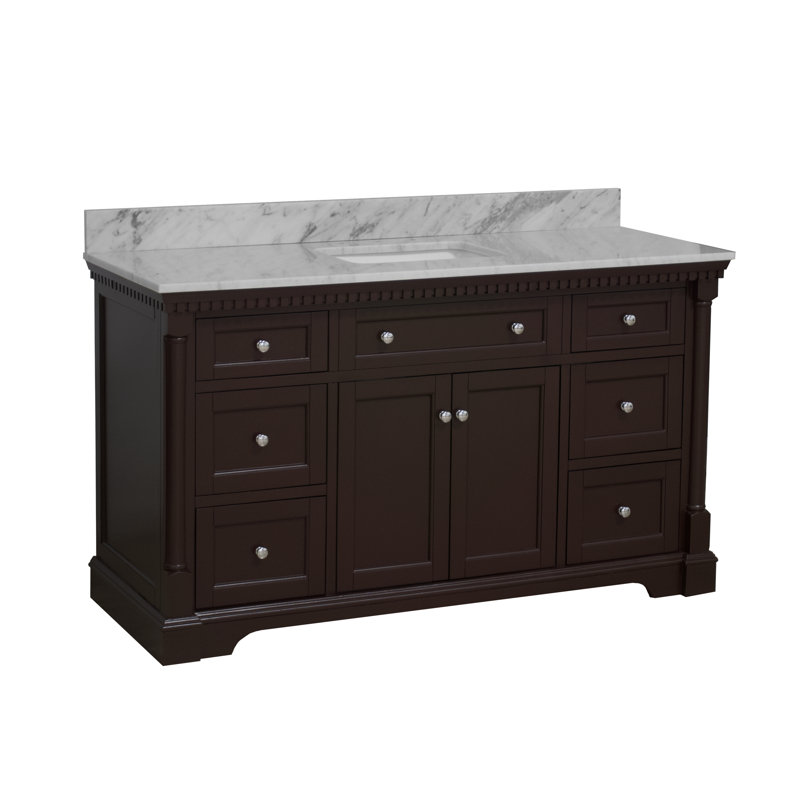 Ensemble de meuble-lavabo simple 60 po Fossen, Chocolat, Marbre de Carrare
