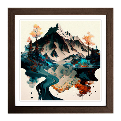 Japanese Mountains Liquify - Single Picture Frame Print on Wood