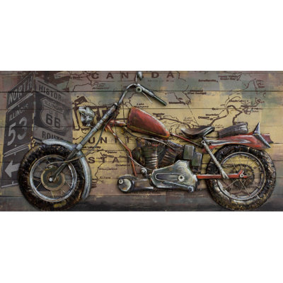Hailo Old Fashioned Red Motorcycle Chopper 3D Wall Art Metal Cutout Painting Decor