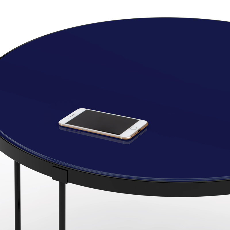 Finch 28'' Round Blue Wood Coffee Table with Black Metal Base
