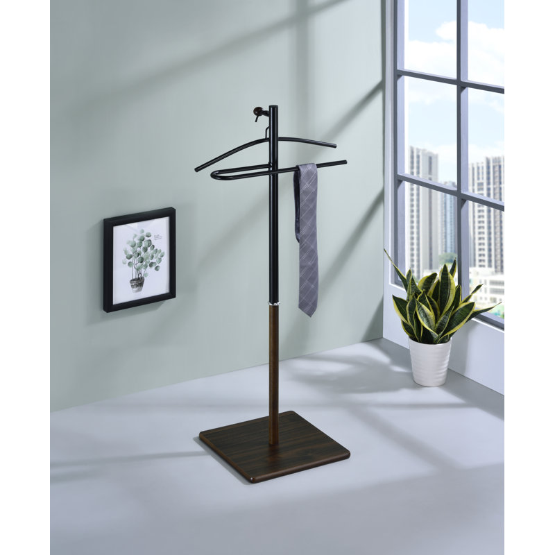 Zake Steel Freestanding Valet Stand, Black/Walnut