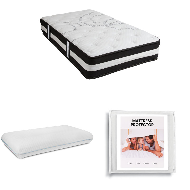 Matelas à ressorts ensachés hybride de 12 po Weingartner avec protection et oreiller, Simple