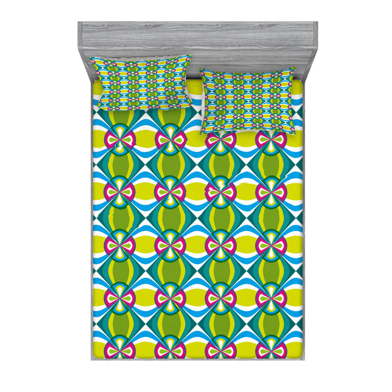 Ensemble de draps à motif floral elliptique Motifs, Ensemble de draps pour lit double avec un drap-hou