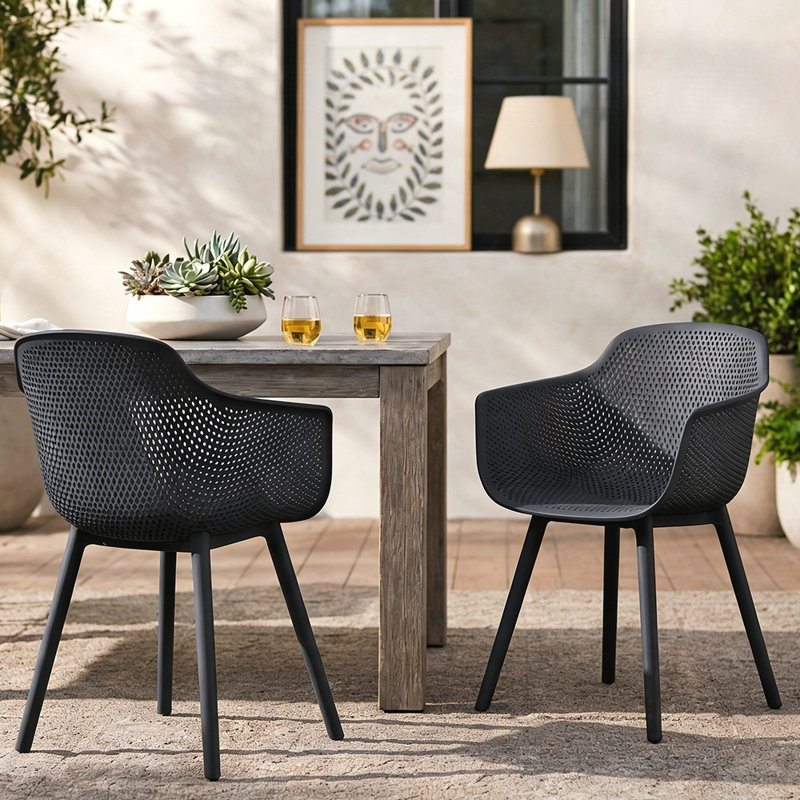 Ensemble de 2 chaises de salle à manger d'extérieur résistantes aux intempéries LOTUS, durables et élégantes pour les cours modernes