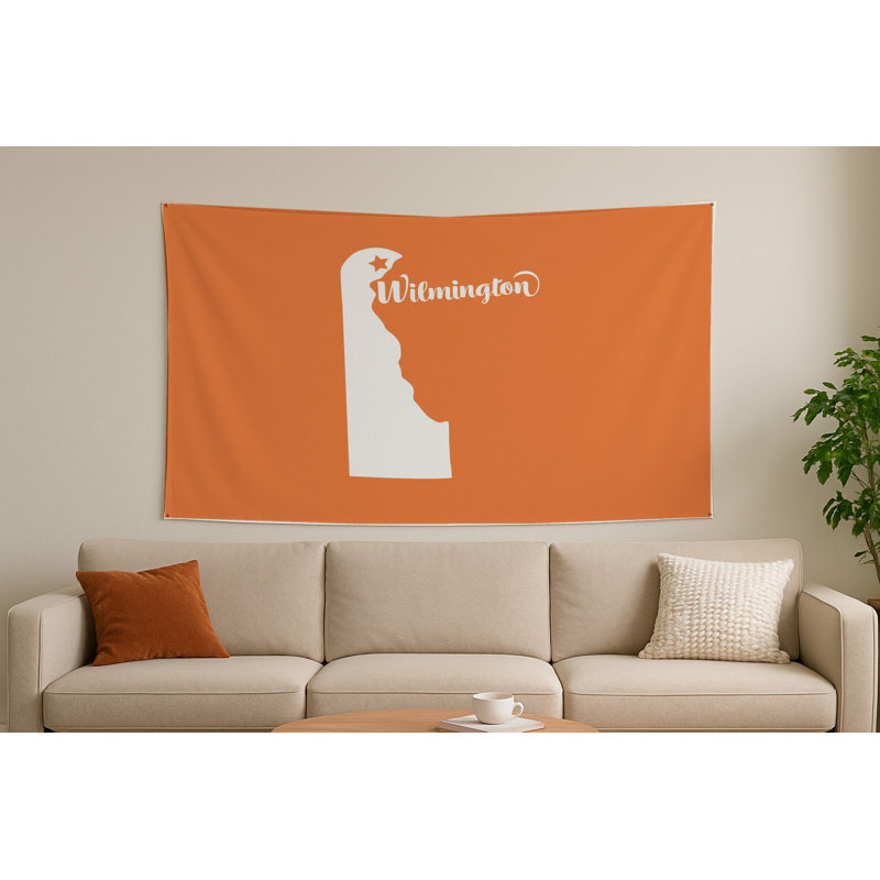 Doux foyer de Wilmington — Silhouette de l'État du Delaware — Tapisserie murale tissée de paysage, H 26 po x l 36 po