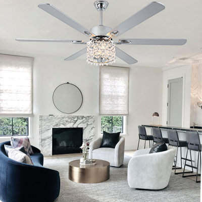 Ventilateur de plafond 65 "en cristal Glam 65" avec lumières et télécommande, grand ventilateur de plafond 6 lumières