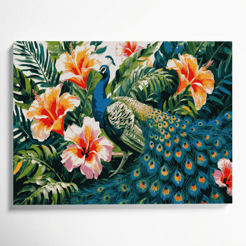 «Hawaiian Peacocks», art mural sur toile verte, H 8 po x l 10 po