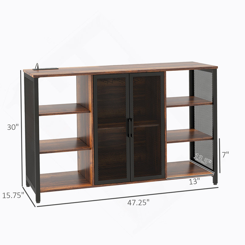 Armoire à vin à DEL avec supports en verre pour station de charge, brun rustique