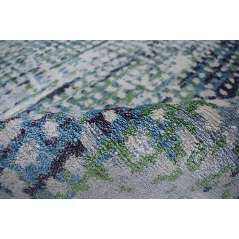 Tapis noué la bleu ciel 8 pi x 10 pi à main one-of-kind