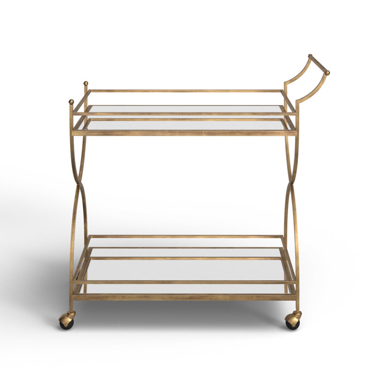 Antique Gold Metal and Glass Bar Cart with Storage