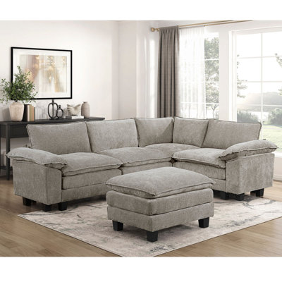 Ensemble modulaire 5 pièces avec repose-pieds moelleux en chenille