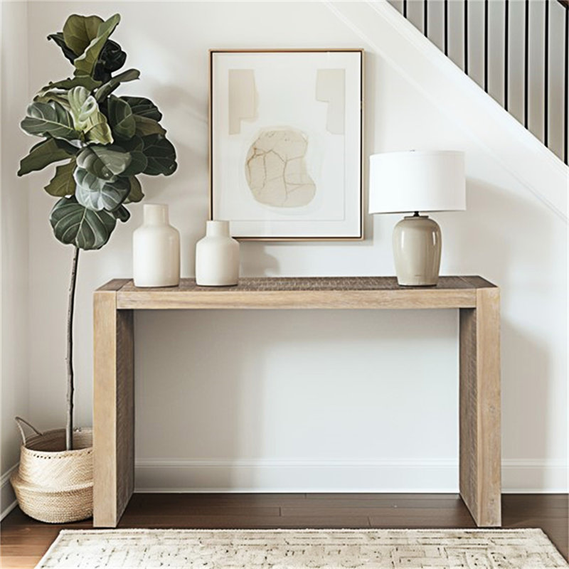 Jearline Modern Solid Wood Console Table with Wire Brushed Texture | 15" Slim Depth, Multi-Functional Use, Natural