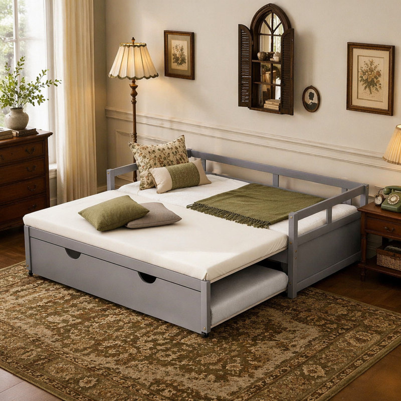Lit de jour extensible avec couchette, lit de jour en bois avec couchette