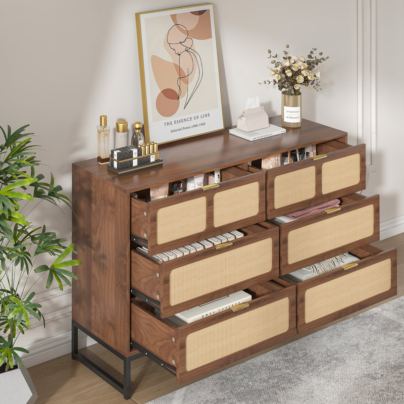Brosy 47.24'' W 6 - Drawer Dresser, Walnut