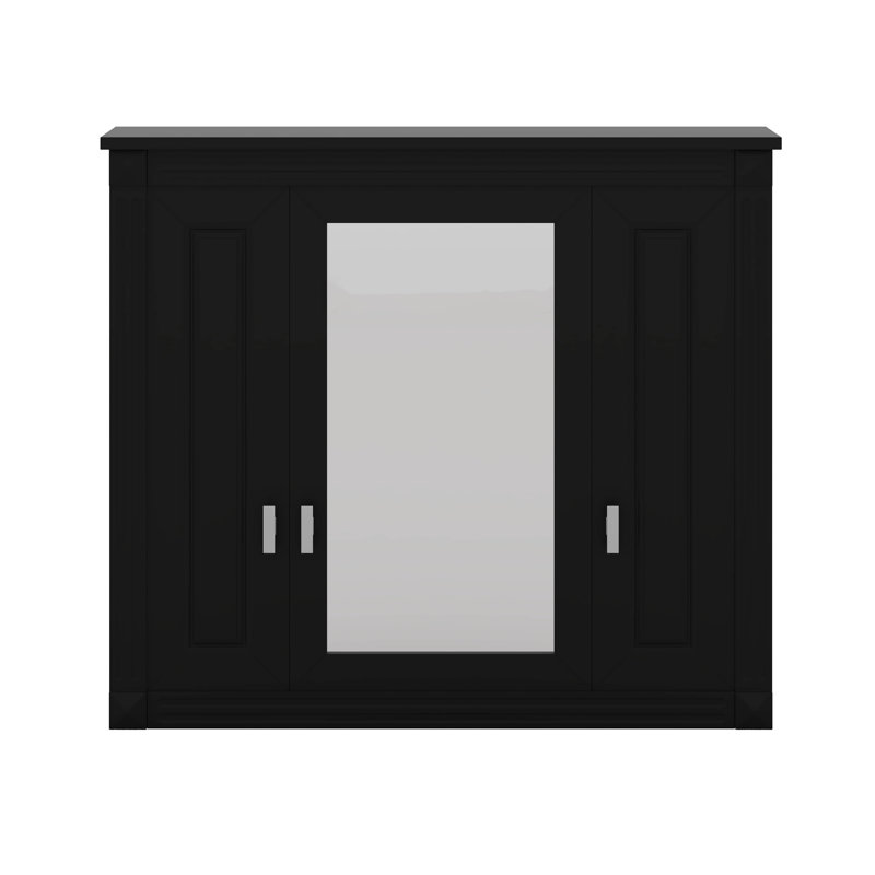 Armoire de salle de bain murale avec miroir - Armoire à pharmacie murale avec 4 tablettes, Noir