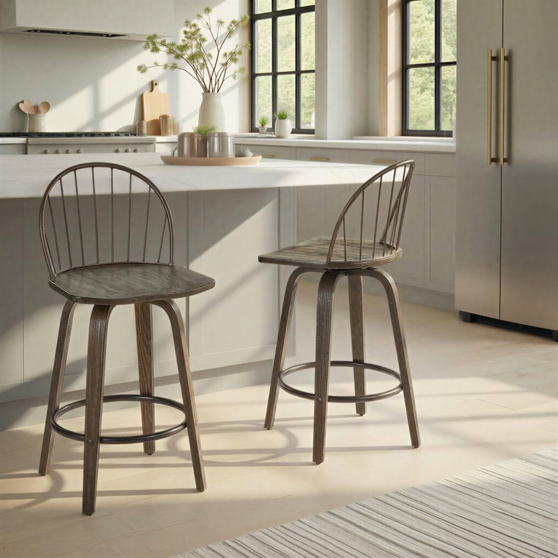 Tabouret de comptoir 26 po Novalee Arabelle, Bois de noyer verni / métal bronze